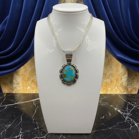 925 Sterling Silver Jewelry - Silver Mosaic Shades of Turquoise Necklace